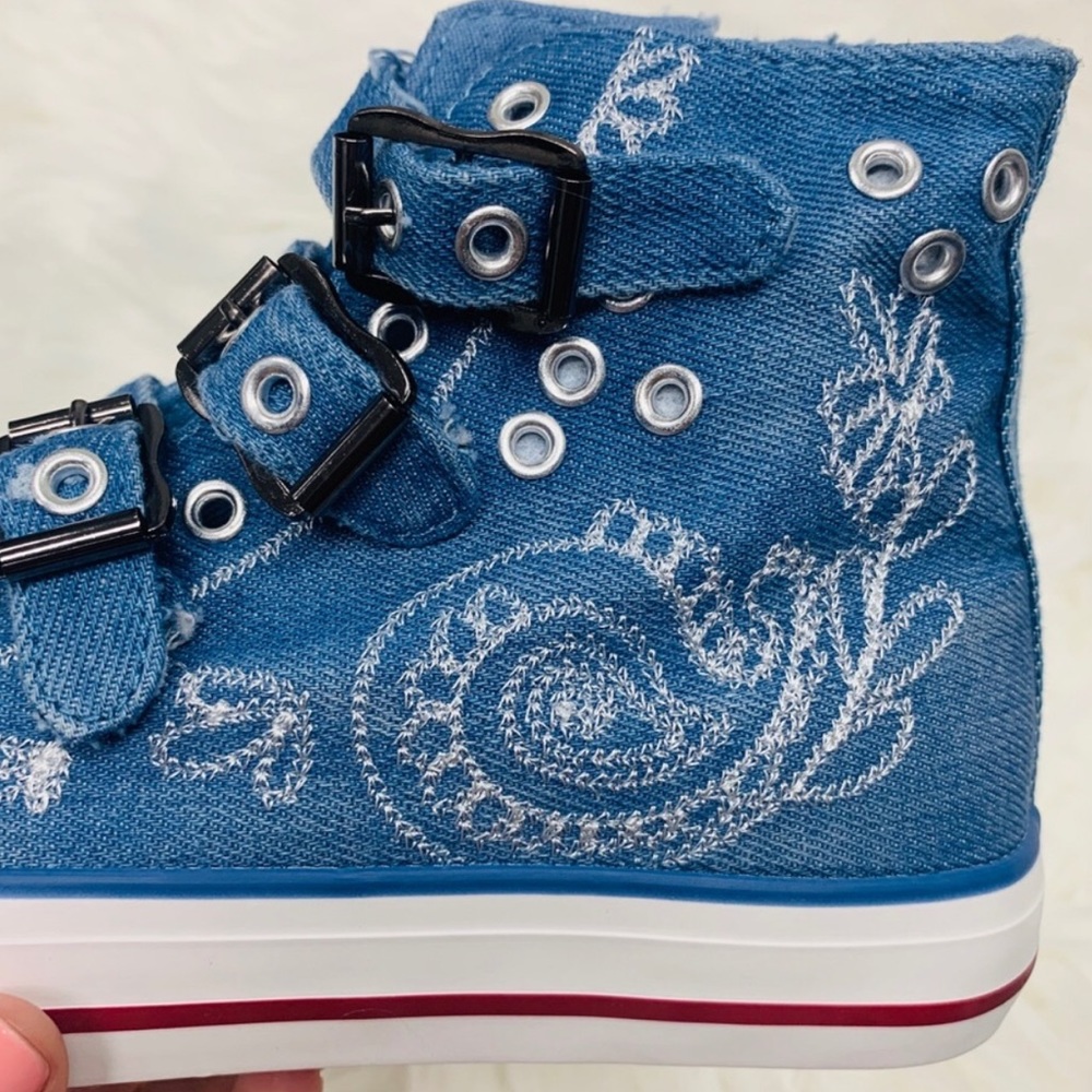 New Paisley Embroidered Denim High Top Sneakers - Picture 3 of 13